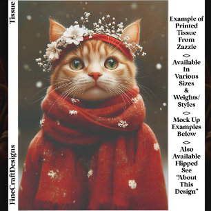 Papel De Seda Gatinho Fofo com Cachecol Vermelho de Floco de Nev