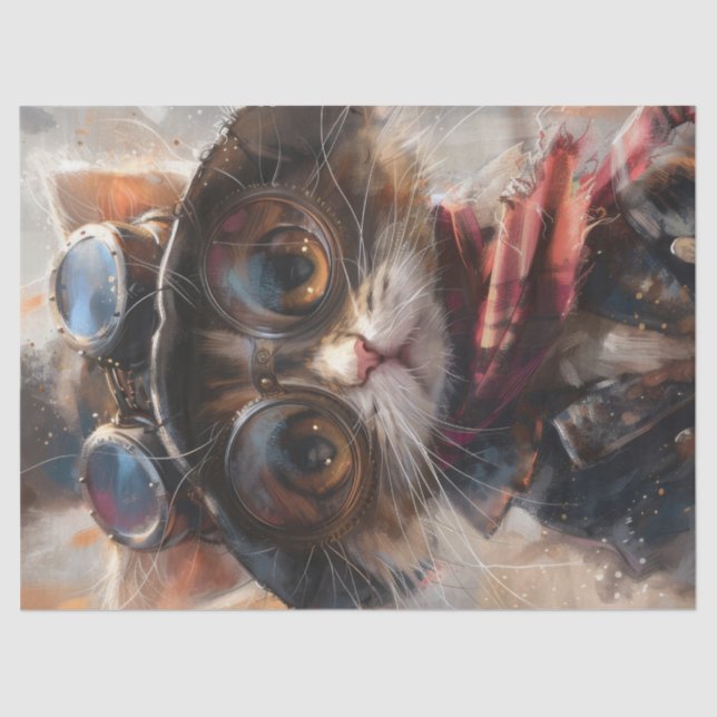Papel De Seda Gatinho Fofo Steampunk com Decoupagem de Óculos (Frente )