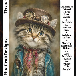 Papel De Seda Gatinho Malhado Fofo de Steampunk com Chapéu DN6R 