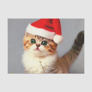 Papel De Seda Gatinho natal vintage em Santa Hat