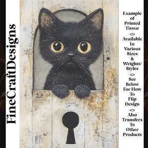 Papel De Seda Gatinho Preto Espiando por Buraco AN9 Decoupage