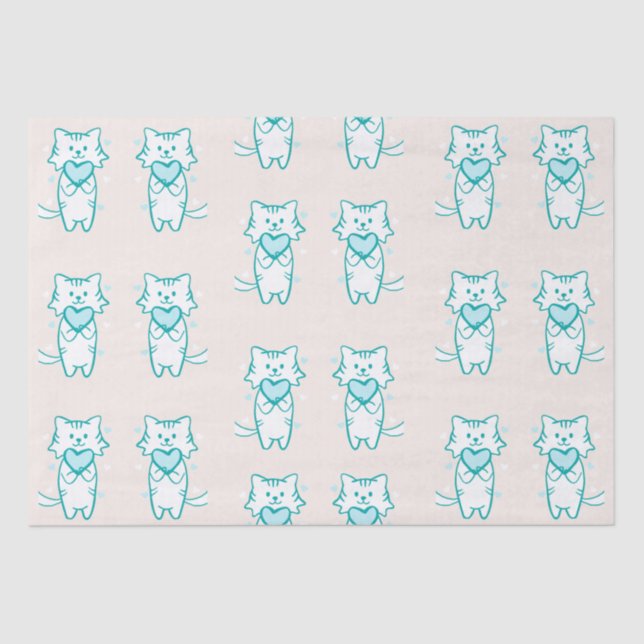 Papel De Seda Gatinho Teal de Namorados Feliz (Frente )