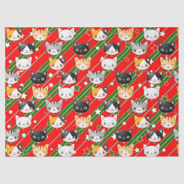 Papel De Seda Gatinho Vermelho e Verde (Frente )