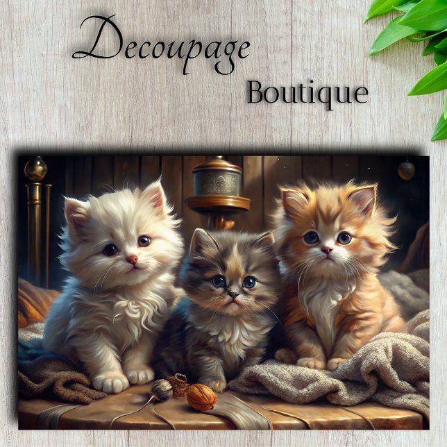 Papel De Seda Gatinhos Aconchegantes (Cozy Kittens Decoupage Tissue Paper)