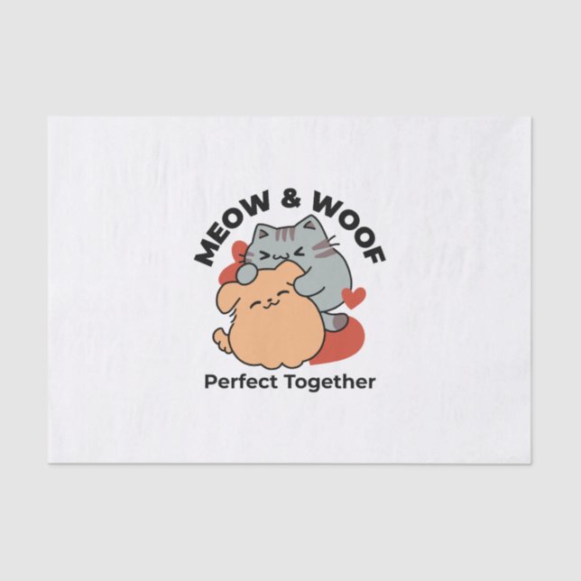 Papel De Seda Gato Adorável e Cachorro Abraço - Meow & Woof Desi (Frente )