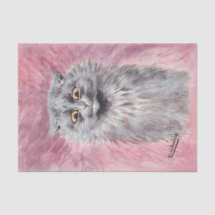 Papel De Seda Gato Azul Fofo Malhumorado Vintage Felino