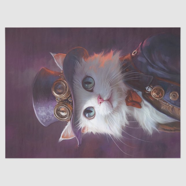 Papel De Seda Gato Branco na Decoupage do Figurino Steampunk (Frente )