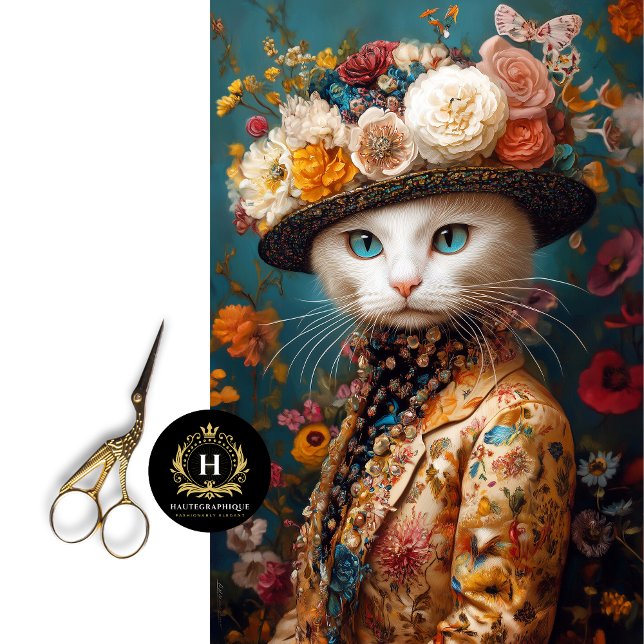 Papel De Seda Gato Branco Vitoriano Decoupage (Criador carregado)