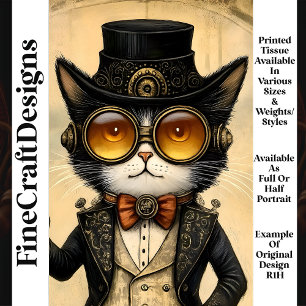 Papel De Seda Gato Chic Antropomórfico Steampunk R1H Decoupagem