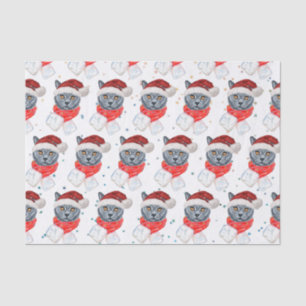 Papel De Seda Gato Cinza Fofo em Aquarela com Cachecol