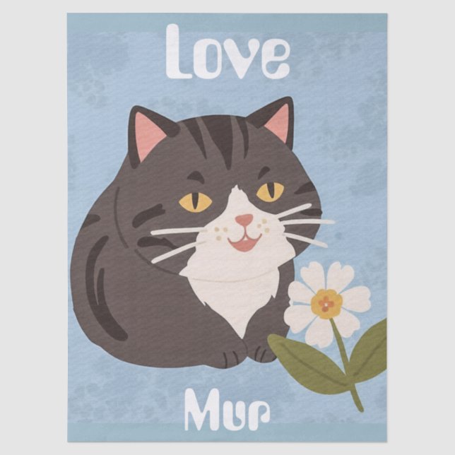 Papel De Seda Gato Cinza Fofo Personalizado com Mur e Amor (Frente )