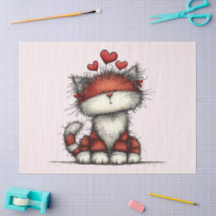 Papel De Seda Gato com Corações de Amor Vermelhos Fofo e Diverti