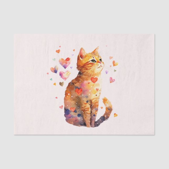 Papel De Seda Gato de Comprimido Bonito com Corações (Frente )