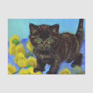 Papel De Seda Gato de estilo Van Gogh com Sunflower