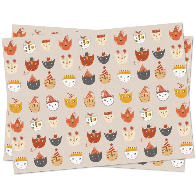 Papel De Seda Gato de Festa Corta (Cute party cat pattern tissue paper sheets)