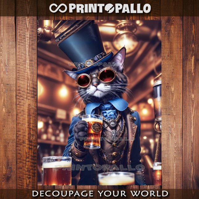 Papel De Seda Gato-de-galinha com chapéu e óculos bebendo cervej (Criador carregado)
