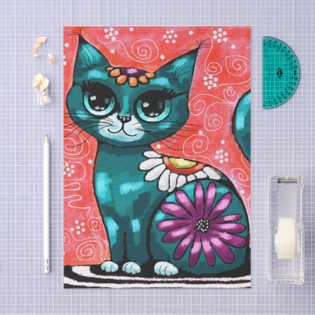 Papel De Seda Gato de Gatinho Whimsso na Dissociação Floral do R (Arte )