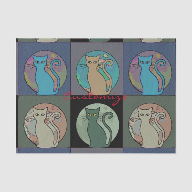 Papel De Seda Gato De Gatos Múltiplos Sentando Thunder_Cove (Frente )