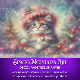 Papel De Seda Gato de Natal Cena de Inverno Festiva Decoupage