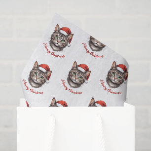 Papel De Seda Gato de Natal Fofo Personalizado com Chapéu de Pap