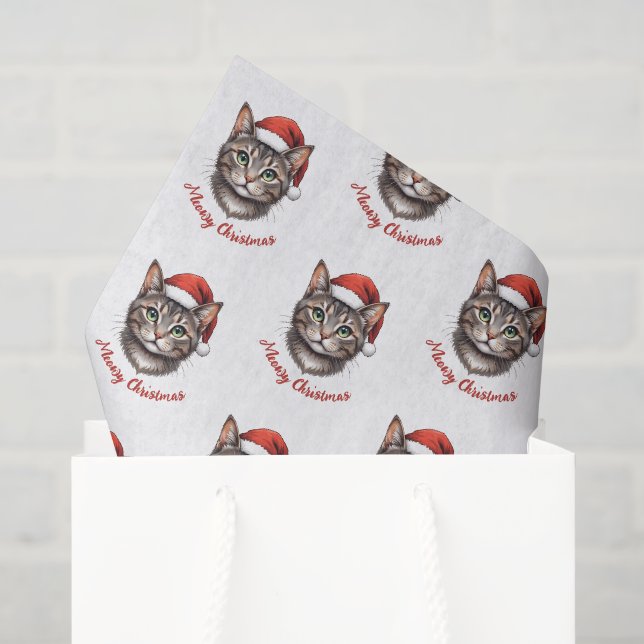 Papel De Seda Gato de Natal Fofo Personalizado com Chapéu de Pap (Sacola de presentes)