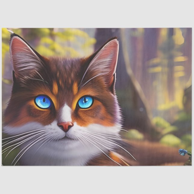 Papel De Seda Gato de Olho Azul na Floresta (Frente )