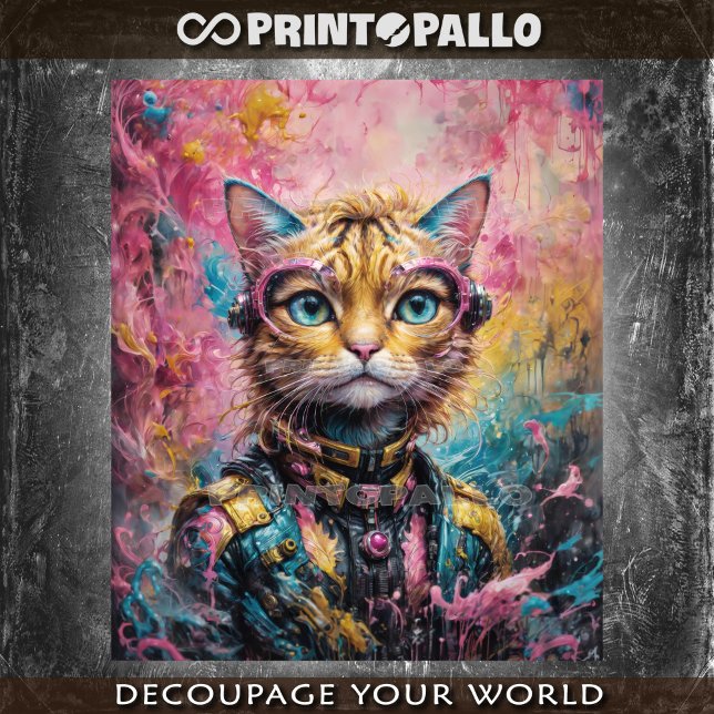 Papel De Seda Gato de rua ciberpunk neon rosa (Criador carregado)