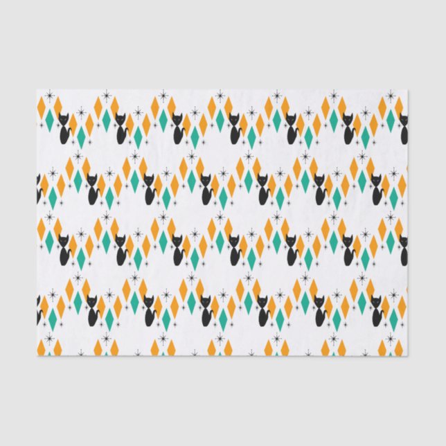 Papel De Seda Gato de Starbursts de Diamantes Atômicos Modernos  (Frente )