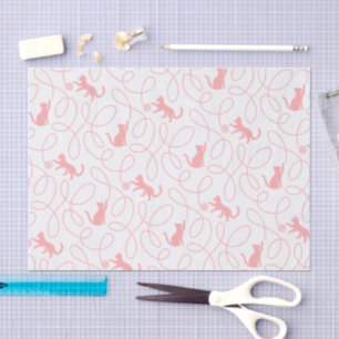 Papel De Seda Gato Divertido e Padrão de Bola de Linha Coral Cla