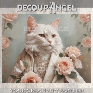 Papel De Seda Gato e Rosas Românticos Cuxos - Decoupage -