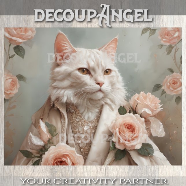 Papel De Seda Gato e Rosas Românticos Cuxos - Decoupage - (Criador carregado)