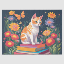 Papel De Seda Gato em uma Pilha de Livros