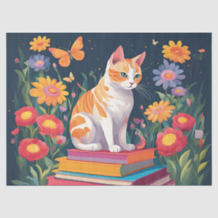 Papel De Seda Gato em uma Pilha de Livros