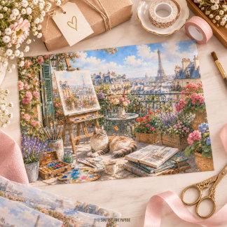 Papel De Seda Gato em Varanda Parisiense Arte de Decoupage