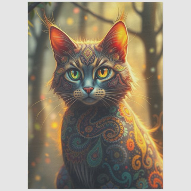 Papel De Seda Gato Fantasia Colorido (Frente )