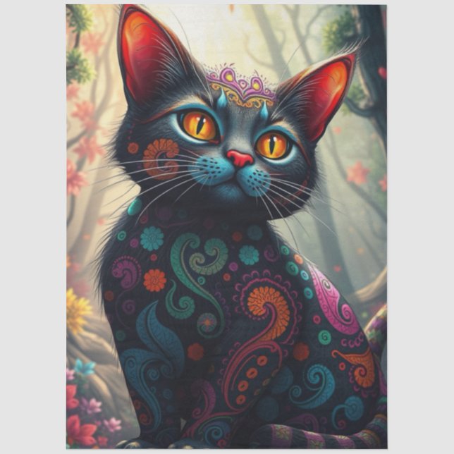 Papel De Seda Gato Fantasia Colorido (Frente )