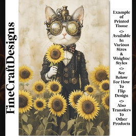 Papel De Seda Gato Fantasia Steampunk, Girassóis AL1F Decoupagem