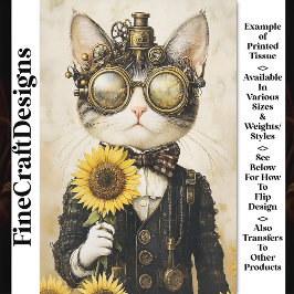 Papel De Seda Gato Fantasia Steampunk, Girassóis AL1H Decoupage
