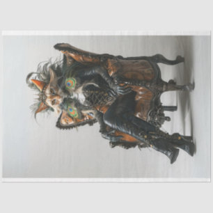 Papel De Seda Gato Fantástico em Desnutação de Pavão de Couro