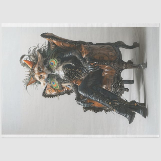 Papel De Seda Gato Fantástico em Desnutação de Pavão de Couro (Frente )