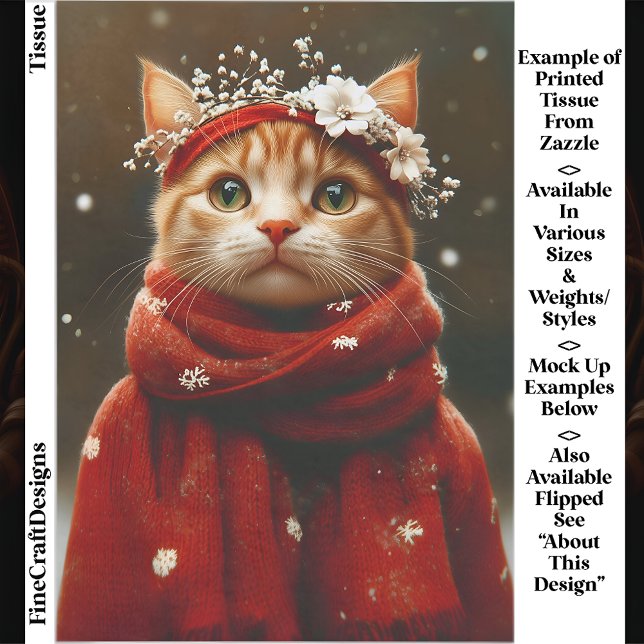 Papel De Seda Gato Fofo com Cachecol Vermelho de Floco de Neve E (Criador carregado)
