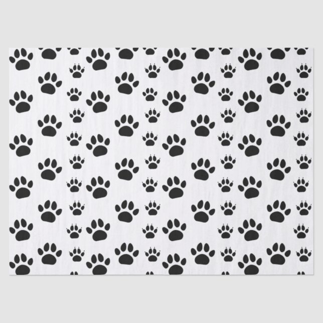 Papel De Seda Gato Fofo e Cachorro Pet Pegadas da Pata Preto Bra (Frente )