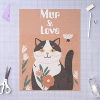Papel De Seda Gato Fofo Personalizado com Mur e Amor Decoupage