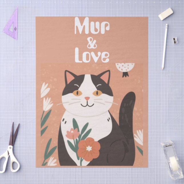 Papel De Seda Gato Fofo Personalizado com Mur e Amor Decoupage (Arte )