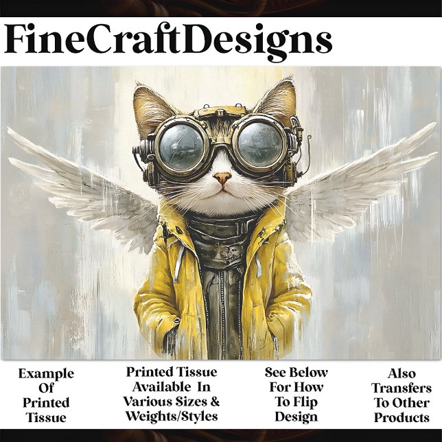 Papel De Seda Gato Fofo Steampunk Com Asas, Decoupagem Rain AX8 (Criador carregado)