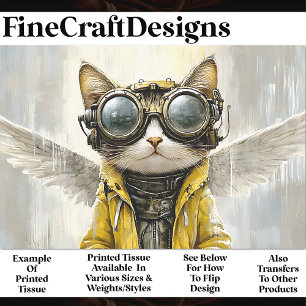 Papel De Seda Gato Fofo Steampunk Com Asas, Decoupagem Rain AX9