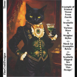 Papel De Seda Gato Gótico Vitoriano com Decoupage de Absinto EG9