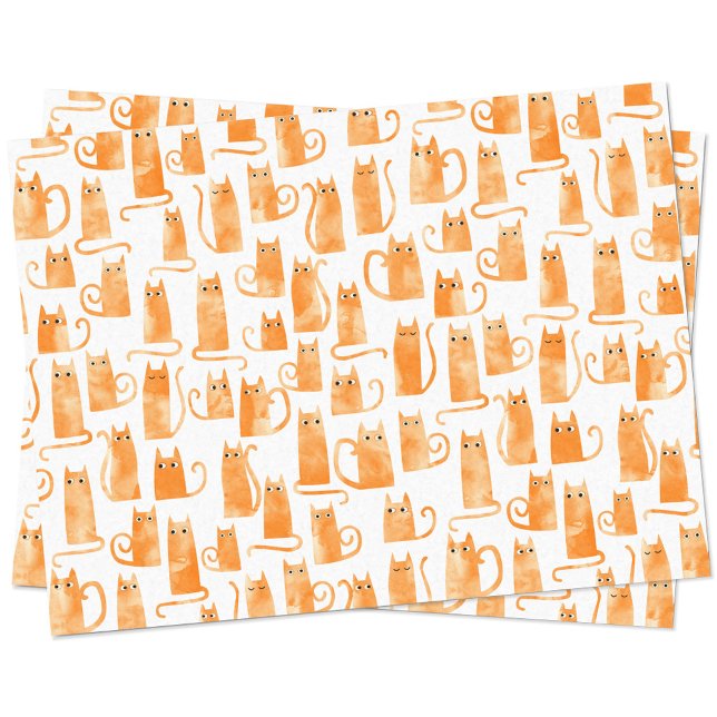 Papel De Seda Gato Laranja (Orange cat watercolor pattern tissue paper)