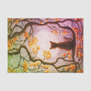 Papel De Seda Gato lunático na arte da pintura da Lua cheia da