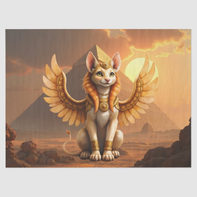 Papel De Seda Gato Místico Asalado Esfinge - Arte Fantástica Egí (Frente )